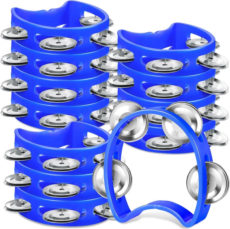 Lukmaa 12 Pcs Plastic Percussion Tambourine with 4 Bells Rhythm Musical Instruments for Adults Hand Tambourine Hand Held Percussion Drum for Party Kindergarten Family School Supplies (Blue) - Image 1